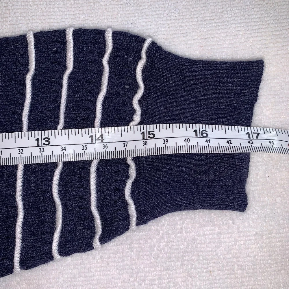Nautical Striped Knit Sweater Navy White 3/4 Sleeve Size M – Lightweight Coastal - Picture 11 of 11